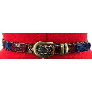 A. Brod Vintage 90s Western Aztec Tapestry Gold Buckle Belt Women 27”-31”